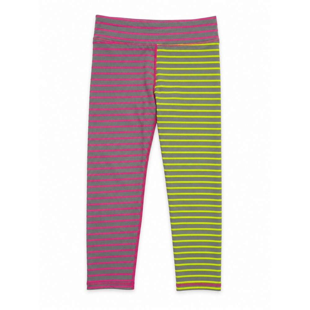 90 Degree by Reflex Girls Neon Striped Athletic Leggings Gray Pink Yellow M 10